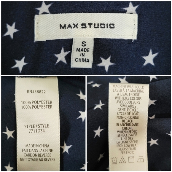 Max Studio blue star print ruffle sleeve crepe surplice blouse- size S - Picture 8 of 10